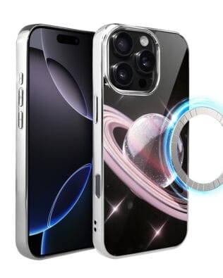 Etui do iPhone 16 Pro IBIZU Elite Glass z MagSafe, Nocturne, Saturn, srebrne