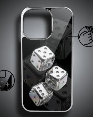 Etui do iPhone 16 Pro IBIZU Elite Glass z MagSafe, Nocturne, Kości do gry, srebrne