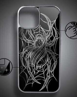 Etui do iPhone 15 IBIZU Elite Glass, Nocturne, W sieci pająka, srebrne