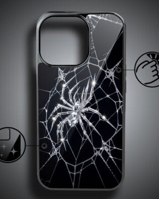 Etui do iPhone 16 Pro IBIZU Elite Glass z MagSafe, Nocturne, Kryształowy pająk, czarne
