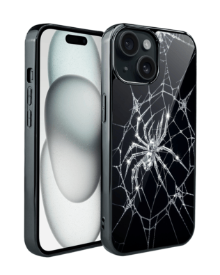 Etui do iPhone 15 IBIZU Elite Glass, Nocturne, Kryształowy pająk, czarne