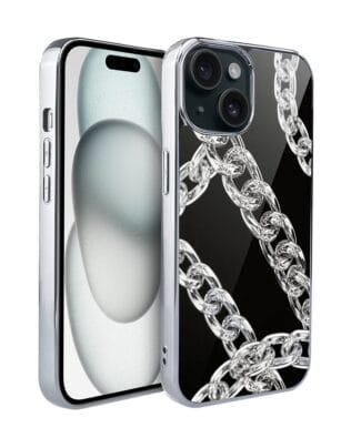 Etui do iPhone 15 IBIZU Elite Glass, Nocturne, Srebrny łańcuch, srebrne