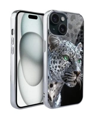 Etui do iPhone 15 IBIZU Elite Glass, Nocturne, Oczy pantery, srebrne