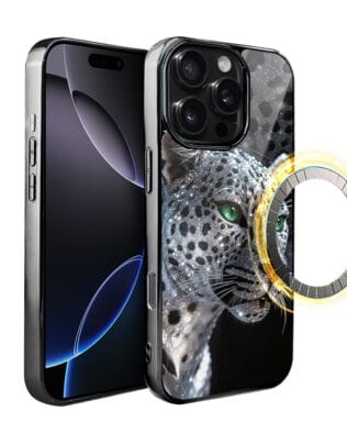 Etui do iPhone 16 Pro IBIZU Elite Glass z MagSafe, Nocturne, Oczy pantery, czarne