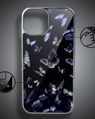 Etui do iPhone 15 IBIZU Elite Glass, Nocturne, Nocne motyle, srebrne