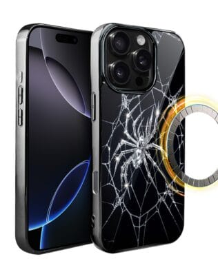 Etui do iPhone 16 Pro IBIZU Elite Glass z MagSafe, Nocturne, Kryształowy pająk, czarne