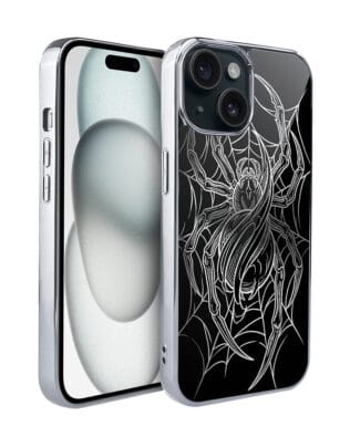 Etui do iPhone 15 IBIZU Elite Glass, Nocturne, W sieci pająka, srebrne