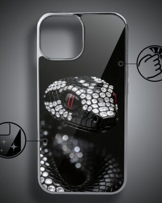 Etui do iPhone 15 IBIZU Elite Glass, Nocturne, Oczy węża, srebrne