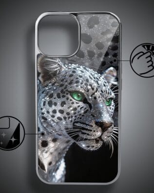 Etui do iPhone 15 IBIZU Elite Glass, Nocturne, Oczy pantery, srebrne
