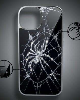 Etui do iPhone 15 IBIZU Elite Glass, Nocturne, Kryształowy pająk, srebrne