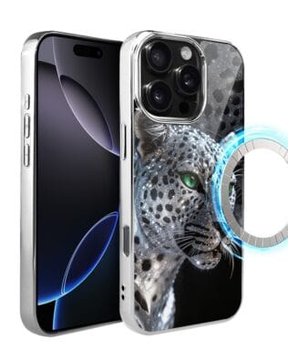 Etui do iPhone 16 Pro IBIZU Elite Glass z MagSafe, Nocturne, Oczy pantery, srebrne