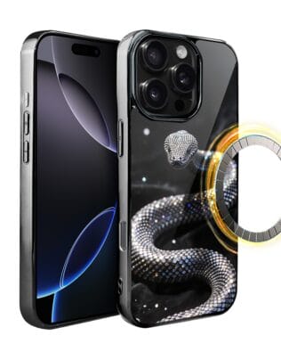 Etui do iPhone 16 Pro IBIZU Elite Glass z MagSafe, Nocturne, Kryształowy wąż, czarne