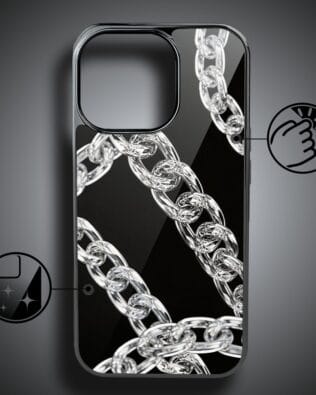 Etui do iPhone 16 Pro IBIZU Elite Glass z MagSafe, Nocturne, Srebrny łańcuch, czarne