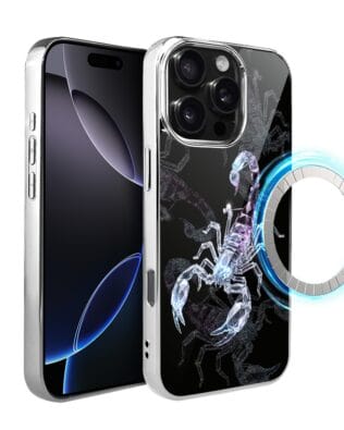 Etui do iPhone 16 Pro IBIZU Elite Glass z MagSafe, Nocturne, Kryształowy skorpion, srebrne