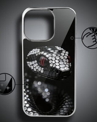 Etui do iPhone 16 Pro IBIZU Elite Glass z MagSafe, Nocturne, Oczy węża, srebrne