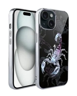 Etui do iPhone 15 IBIZU Elite Glass, Nocturne, Kryształowy skorpion, srebrne